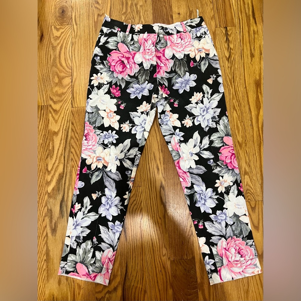 Celine Black and Pink Floral Trousers
